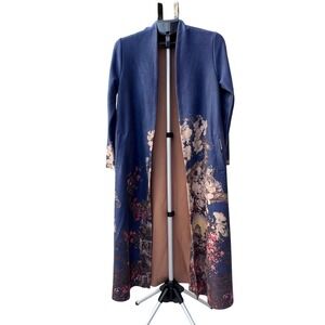 Faux Suede Duster Wolf Floral Cherry Blossom Print Fairycore Medium‎
